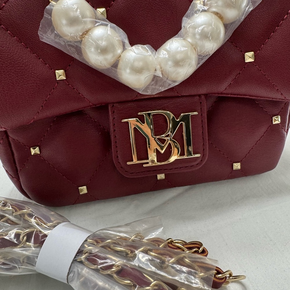 Badgley Mischka Wine Red Pearl Handle Mini Clutch Convertible Crossbody Bag NWT - Picture 3 of 8